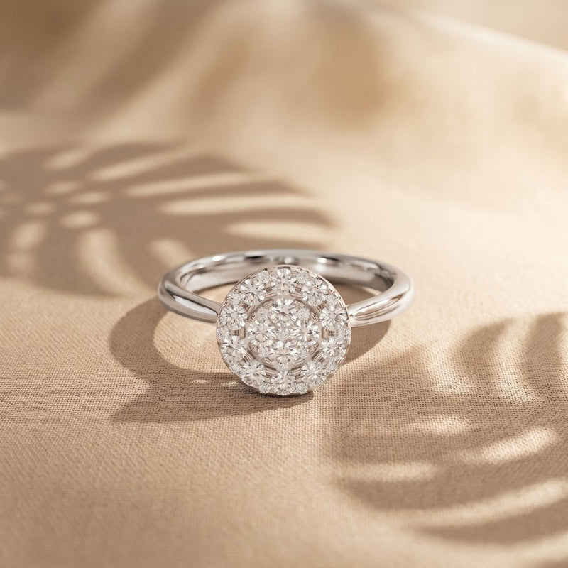 0.45 Ct Round Cut Moissanite Cluster Halo Solitaire Ring for Women White