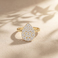 1.15 Ct Round Cut Moissanite Pavé Cluster Solitaire Ring for Women Gold