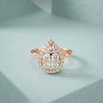 1.03 Ct Round Cut Moissanite Pear Shape Halo Cluster Ring for Women Rose Gold