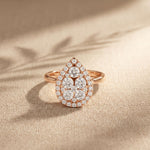 1.03 Ct Round Cut Moissanite Pear Shape Halo Cluster Ring for Women Rose Gold