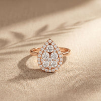 1.03 Ct Round Cut Moissanite Pear Shape Halo Cluster Ring for Women Rose Gold