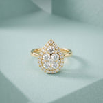 1.03 Ct Round Cut Moissanite Pear Shape Halo Cluster Ring for Women Gold