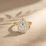 1.03 Ct Round Cut Moissanite Pear Shape Halo Cluster Ring for Women Gold