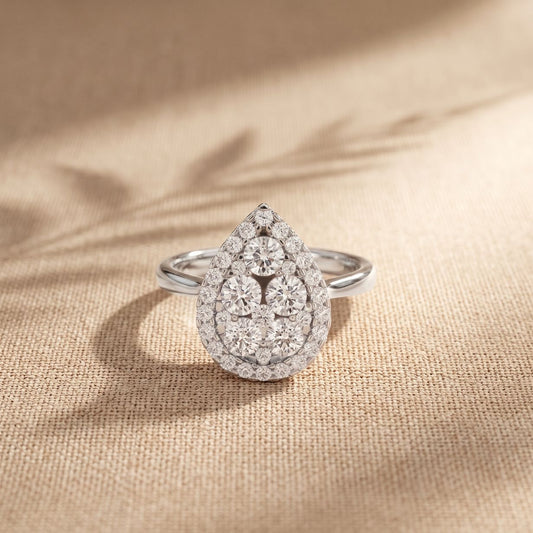 1.03 Ct Round Cut Moissanite Pear Shape Halo Cluster Ring for Women White