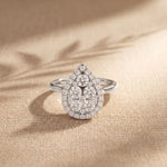 1.03 Ct Round Cut Moissanite Pear Shape Halo Cluster Ring for Women White