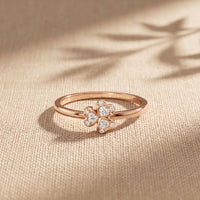 0.02 Ct Round Cut Floral Clover Moissanite Ring Rose Gold