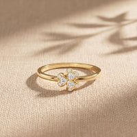 0.02 Ct Round Cut Floral Clover Moissanite Ring Gold