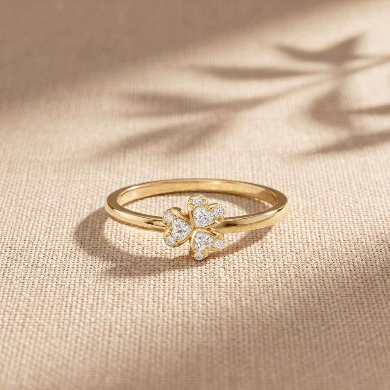 0.02 Ct Round Cut Floral Clover Moissanite Ring Gold