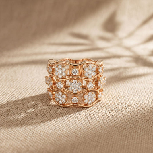 1.05 Ct Round Cut Openwork Bubble Moissanite Ring Rose Gold
