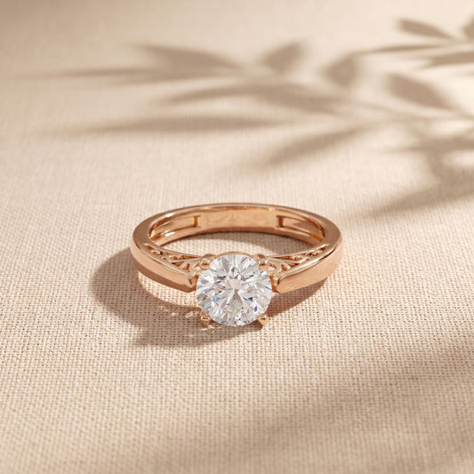 1.00 Ct Round Cut Vintage Filigree Moissanite Ring Rose Gold
