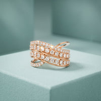 0.80 Ct Round Cut Multi-Row Pavé Open Wrap Moissanite Statement Ring Rose Gold
