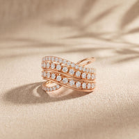 0.80 Ct Round Cut Multi-Row Pavé Open Wrap Moissanite Statement Ring Rose Gold