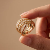 0.80 Ct Round Cut Multi-Row Pavé Open Wrap Moissanite Statement Ring Gold