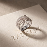 0.80 Ct Round Cut Multi-Row Pavé Open Wrap Moissanite Statement Ring White