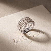0.80 Ct Round Cut Multi-Row Pavé Open Wrap Moissanite Statement Ring White