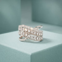 0.80 Ct Round Cut Multi-Row Pavé Open Wrap Moissanite Statement Ring White