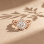1.25 Ct Round Cut Halo Vintage-Inspired Moissanite Ring Rose Gold