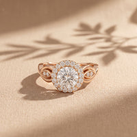 1.25 Ct Round Cut Halo Vintage-Inspired Moissanite Ring Rose Gold