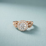 1.25 Ct Round Cut Halo Vintage-Inspired Moissanite Ring Rose Gold