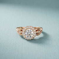 1.25 Ct Round Cut Halo Vintage-Inspired Moissanite Ring Rose Gold
