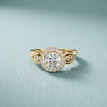 1.25 Ct Round Cut Halo Vintage-Inspired Moissanite Ring Gold