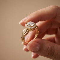 1.25 Ct Round Cut Halo Vintage-Inspired Moissanite Ring Gold