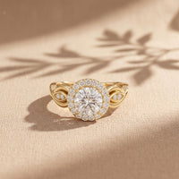 1.25 Ct Round Cut Halo Vintage-Inspired Moissanite Ring Gold