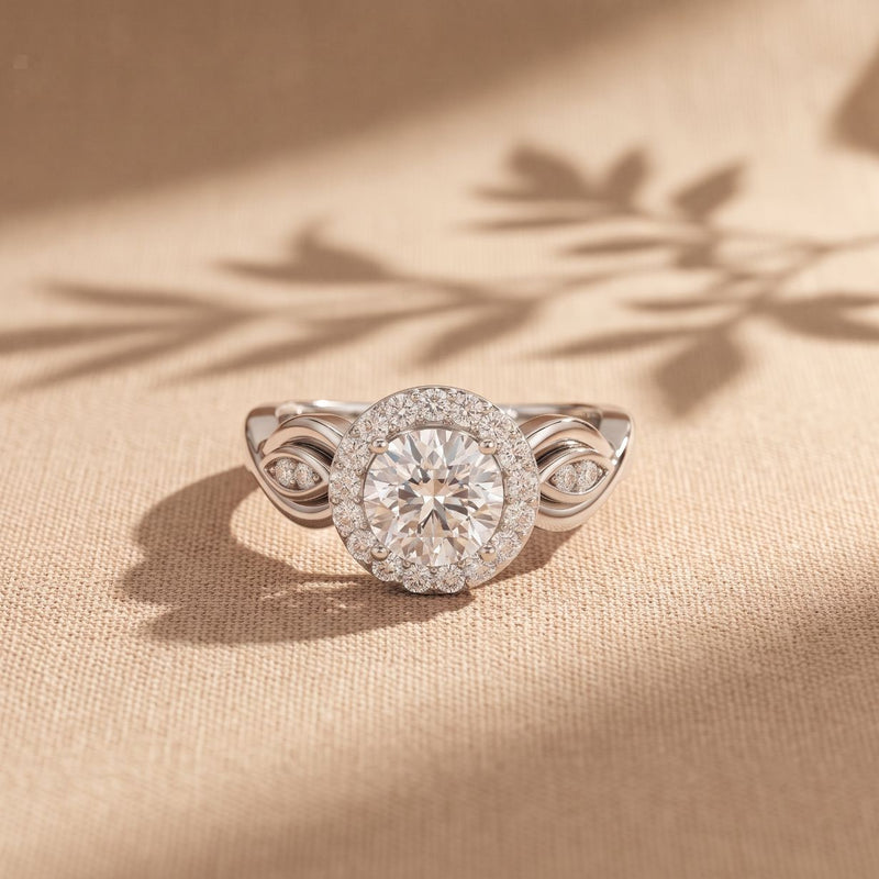 1.25 Ct Round Cut Halo Vintage-Inspired Moissanite Ring White