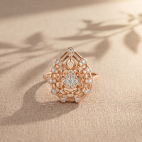 0.40 Ct Round Cut Openwork Floral Moissanite Statement Ring Rose Gold
