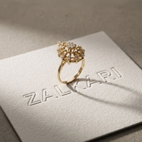 0.40 Ct Round Cut Openwork Floral Moissanite Statement Ring Gold