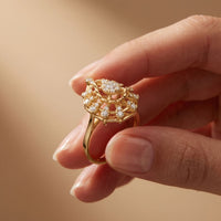 0.40 Ct Round Cut Openwork Floral Moissanite Statement Ring Gold