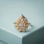 0.40 Ct Round Cut Openwork Floral Moissanite Statement Ring Gold
