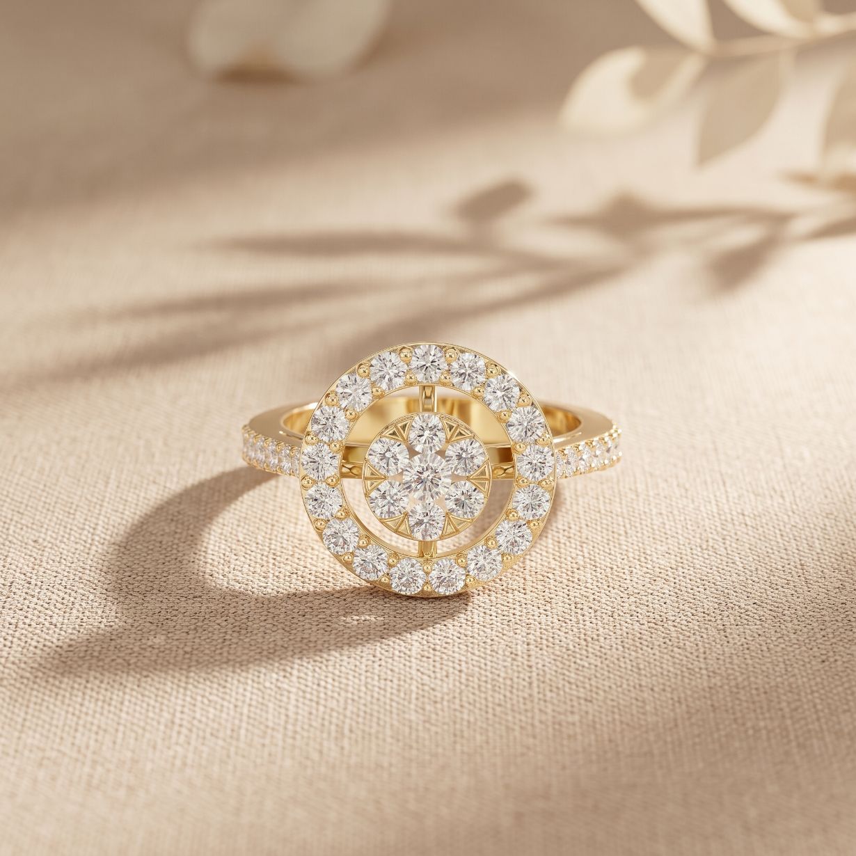 0.75 Ct Round Cut Open Halo Moissanite Ring Gold
