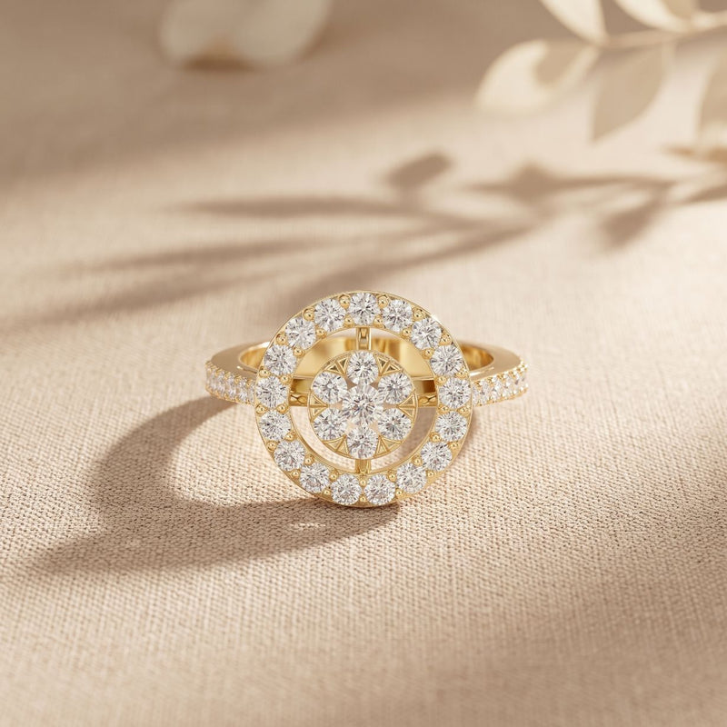 0.75 Ct Round Cut Open Halo Moissanite Ring Gold