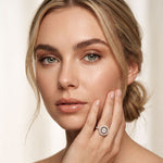 0.75 Ct Round Cut Open Halo Moissanite Ring White