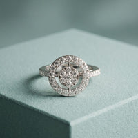 0.75 Ct Round Cut Open Halo Moissanite Ring White