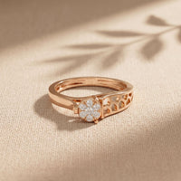 0.10 Ct Round Cut Cluster Openwork Moissanite Ring Rose Gold