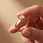 0.20 Ct Round Cut Moissanite Cluster Greek Key Openwork Ring Rose Gold