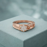 0.20 Ct Round Cut Moissanite Cluster Greek Key Openwork Ring Rose Gold