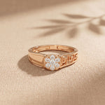 0.20 Ct Round Cut Moissanite Cluster Greek Key Openwork Ring Rose Gold