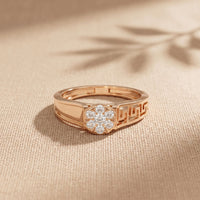 0.20 Ct Round Cut Moissanite Cluster Greek Key Openwork Ring Rose Gold