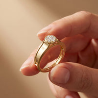 0.20 Ct Round Cut Moissanite Cluster Greek Key Openwork Ring Gold
