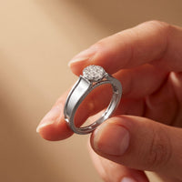 0.20 Ct Round Cut Moissanite Cluster Greek Key Openwork Ring White