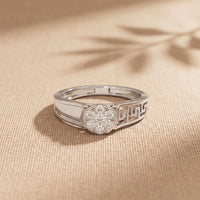 0.20 Ct Round Cut Moissanite Cluster Greek Key Openwork Ring White