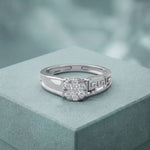 0.20 Ct Round Cut Moissanite Cluster Greek Key Openwork Ring White