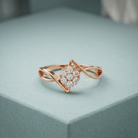 0.15 Ct Round Cut Moissanite Cluster Bypass Twist Ring Rose Gold