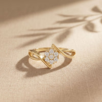 0.15 Ct Round Cut Moissanite Cluster Bypass Twist Ring Gold