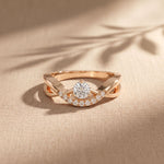 0.35 Ct Round Cut Moissanite Chevron Pavé Solitaire Ring for Women Rose Gold