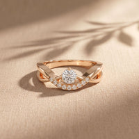 0.35 Ct Round Cut Moissanite Chevron Pavé Solitaire Ring for Women Rose Gold
