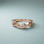 0.35 Ct Round Cut Moissanite Chevron Pavé Solitaire Ring for Women Rose Gold
